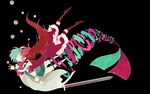  blue_hair closed_eyes magical_girl mahou_shoujo_madoka_magica mermaid miki_sayaka monster_girl multiple_girls red_hair sakura_kyouko short_hair spacepirate-lu sword weapon 