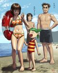  2girls ayase_fuuka barefoot beach bikini brown_hair eyebrows feet innertube jumbo koiwai_yotsuba matataku mr_koiwai multiple_boys multiple_girls one-piece_swimsuit swimsuit thick_eyebrows toes translated yotsubato! 