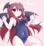  bare_shoulders bat_wings breasts head_wings koakuma kusaba_(kusabashiki) long_hair medium_breasts one-piece_swimsuit red_eyes red_hair solo swimsuit touhou wings 