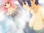  bath blue_hair breasts covering covering_breasts green_eyes ino kimihagu large_breasts long_hair multiple_girls nipples pink_hair red_eyes shiina_kasumi short_hair yuzuki_minami 