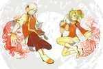  1girl background_text bad_id bad_pixiv_id bird character_request chinese_clothes chinese_new_year dragon earmuffs highres kaninn lolita_fashion new_year orange_(color) original personification phoenix pose salute sayagata tangzhuang toggles wa_lolita 