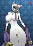  bra cat feline female hayakain kitty_(hayakain) panties robe solo thong underwear undressing 