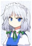  blue_eyes braid closed_mouth izayoi_sakuya maid_headdress nanatsume silver_hair smile solo touhou twin_braids upper_body 