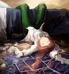  amputee bed bottle breasts closed_eyes double_amputee faux_traditional_media katawa_shoujo medium_breasts painting_(object) pants red_hair shirt short_hair sleeping solo tezuka_rin upside-down 