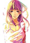  bangs black_eyes blush breasts face large_breasts long_hair nico_robin one_piece pipay purple_hair smile wind younger 