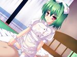  artist_request cameltoe dry_humping flat_chest green_hair grinding hat humping nurse nurse_cap panties pantyshot red_eyes see-through source_request straddle straddling thighhighs underwear wristband zettai_ryouiki 