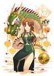  2012 braid brown_hair dioptrie dragon hair_ornament hands hong_meiling solo star star_hair_ornament touhou 