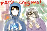  1boy age_difference christmas craig_tucker earflap_hat grandma happy hat hat_pompom kataro lowres scowl south_park v 