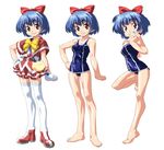  blue_hair erogos mahotama may_(mahotama) red_eyes red_ribbon ribbon swimsuit 