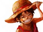 bad_id bad_pixiv_id bandages black_hair closed_eyes hat male_focus monkey_d_luffy one_piece scar smile solo straw_hat tsuyomaru younger 