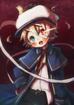  bandages bird blonde_hair blue_eyes coat glowing glowing_eyes hat heterochromia itaru james_(vocaloid) male_focus oliver_(vocaloid) red_eyes sailor_hat solo vocaloid 