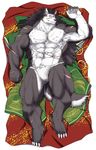  canine fundoshi looking_at_viewer lying male muscles plain_background rouen scar solo underwear white_background wolf 