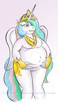 anthrofied blush breasts crown cutie_mark duragan equine female friendship_is_magic fur hair horn horse mammal multi-colored_hair my_little_pony navel obese overweight painted_nails plain_background princess princess_celestia_(mlp) purple_eyes royalty signature white white_background white_feathers white_fur winged_unicorn wings 