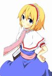  alice_margatroid blonde_hair blue_eyes book colorized hand_on_hip short_hair solo supuzawa touhou 