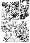  beret boots comic drill_hair familiar_(madoka_magica) fingerless_gloves gloves greyscale gun hat kyubey magical_girl mahou_shoujo_madoka_magica monochrome nobita open_mouth thighhighs tomoe_mami translated twin_drills twintails weapon 