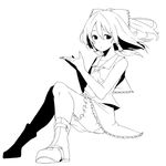  ascot bloomers bow greyscale hair_bow hair_tubes hakurei_reimu highres lineart monochrome shinoi sitting skirt solo touhou underwear 