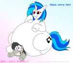  blue_hair butt_crush crushing cutie_mark duragan equine female feral friendship_is_magic grey grey_body hair horn horse long_hair mammal morbidly_obese my_little_pony octavia_(mlp) overweight pony purple_eyes red_eyes short_hair unicorn vinyl_scratch_(mlp) white white_body 