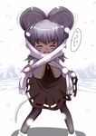  animal_ears black_legwear blush closed_eyes gem grey_hair happy heart ishikkoro jewelry looking_at_viewer mountain mouse_ears mouse_tail nazrin necklace open_mouth pantyhose pendant scarf short_hair smile snow snowing solo tail touhou translated 