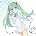  blue_eyes cable food_themed_hair_ornament green_hair hair_ornament hairclip hatsune_miku long_hair microphone muikou_(moeko0903) necktie project_diva project_diva_(series) skirt smile solo spring_onion spring_onion_hair_ornament twintails vocaloid 