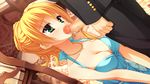  blonde_hair censored cleavage fellatio game_cg green_eyes kanemoto_akari kobuichi noble_works penis 