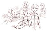  belt blush bodysuit collage fin_e_ld_si_laffinty flower hair_flower hair_ornament monochrome open_mouth paw_pose rinne_no_lagrange shimotsuki_eight shorts sketch 