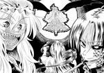  alternate_hairstyle bat_wings black_sclera comic dragon_girl dress fang fangs frills greyscale hong_meiling kemonomimi_mode kiseru long_hair monochrome monster_girl multiple_girls open_mouth pipe remilia_scarlet scales sharp_teeth slit_pupils teeth touhou wasabi_shoujo wings 