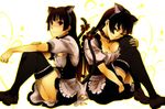  animal_ears bell black_hair black_legwear blush breast_press breasts cat_ears cat_tail cleavage collar earrings flat_chest frilled_legwear ghost highres hime_cut jewelry kanoe_kirie kanoe_yuuko long_hair maid maybe medium_breasts multiple_girls naughty_face panties pantyshot pantyshot_(sitting) red_eyes ribbon sitting skirt smile tail tasogare_otome_x_amnesia thighhighs underwear 