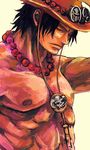  bad_id bad_pixiv_id black_hair closed_eyes freckles hat highres jewelry male_focus muscle necklace one_piece portgas_d_ace skull solo tsuyomaru 