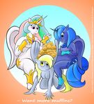  anthro anthrofied blonde_hair blue blue_eyes blue_hair breasts chubby crown cutie_mark derpy_hooves_(mlp) duragan equine female food friendship_is_magic gradient_background hair hi_res horn mammal muffin multi-colored_hair my_little_pony nude overweight pegasus princess princess_celestia_(mlp) princess_luna_(mlp) purple_eyes royalty signature stuffing text winged_unicorn wings yellow_eyes 