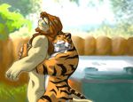  big_muscles butt couple eyewear feline gay glasses grisser hug lion male mammal mane muscles nude smile tiger 