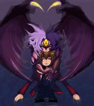  1girl claws demon_girl demon_wings duel_monster green_eyes heterochromia highres kikureho_(loveash) multicolored_hair purple_hair purple_skin red_eyes third_eye two-tone_hair white_hair wings yubel yuu-gi-ou yuu-gi-ou_gx yuuki_juudai 