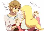  1girl blonde_hair blue_eyes couple hetero holding_hands link long_hair o-yuki pointy_ears princess_zelda smile the_legend_of_zelda the_legend_of_zelda:_skyward_sword 