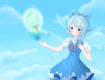  blue_eyes blue_hair cirno clouds dress food haneiy sky touhou 