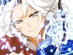  bad_id bad_pixiv_id blue_eyes bow_(weapon) close-up closed_mouth face long_hair looking_at_viewer magic_circle nod silver_hair smile solo touhou weapon yagokoro_eirin 