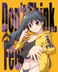  araragi_karen asymmetrical_hair bakemonogatari black_eyes black_hair english hood hooded_track_jacket hoodie jacket kakogawa_tarou long_hair monogatari_(series) nisemonogatari panties pose side_ponytail solo track_jacket underwear 