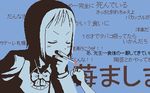  blue bow cigarette closed_eyes cowboy_bebop ichigo_mashimaro itou_nobue lighter lighting_cigarette lowres monochrome oekaki parody short_hair solo source_request spot_color tank! translated yuasa 