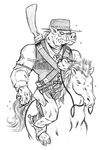  anthro bandolier belt_ammunition bit_gag black_and_white boar clothing cowboy cowboy_hat duke_nukem duo equine feral flies gag gun hat horse incests male mammal monochrome pig_cop porcine rains ranged_weapon residentlilly riding sketch spurs teeth weapon 