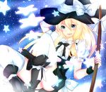  aoi_(husiginokuninoa) bad_id bad_pixiv_id blonde_hair blue_eyes hat kirisame_marisa long_hair ribbon solo star thighhighs touhou witch_hat 