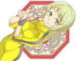  bad_id bad_pixiv_id blonde_hair bodysuit bruce_lee's_jumpsuit dragon dutch_angle face green_eyes huang_baoling saitou_yahu short_hair sleeves_pushed_up smile solo tiger_&amp;_bunny yellow_bodysuit 