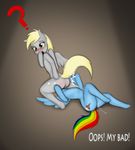  anthro anthrofied blonde_hair blush butt cunnilingus cutie_mark derpy_hooves_(mlp) duo english_text equine female friendship_is_magic grey_background hair horse jrvanesbroek lesbian mammal multi-colored_hair my_little_pony oral oral_sex pegasus plain_background pony pussy_juice rainbow_dash_(mlp) rainbow_hair sex text vaginal wings 