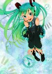  aqua_eyes aqua_hair bad_id bad_pixiv_id boots detached_sleeves hatsune_miku headphones headset long_hair necktie open_mouth skirt smile solo thigh_boots thighhighs tranquil-lizer twintails very_long_hair vocaloid 