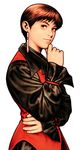  brown_hair capcom_vs_snk capcom_vs_snk_2 earrings face hand_on_own_chin hands jewelry lips looking_up mori_toshiaki official_art short_hair solo the_king_of_fighters vest vice 