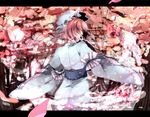  bad_id bad_pixiv_id bug butterfly cherry_blossoms dress from_behind hair_over_eyes hat insect japanese_clothes letterboxed petals pink_hair ribbon saigyouji_yuyuko short_hair sofy solo touhou triangular_headpiece 