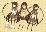  akemi_homura bad_id bad_pixiv_id black_hair bow braid glasses hair_bow hair_ribbon hikaru0716 kyubey long_hair magical_girl mahou_shoujo_madoka_magica multiple_girls multiple_persona pantyhose ribbon school_uniform skirt twintails 