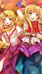  bad_id bad_pixiv_id blonde_hair bow bowtie breasts chain cleavage gourd hair_bow heco_(mama) horn horns hoshiguma_yuugi ibuki_suika long_hair medium_breasts multiple_girls open_mouth red_eyes shirt skirt sleeveless sleeveless_shirt star touhou yellow_eyes 