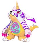  bad_pixiv_id banned_artist claws creature digimon digimon_adventure fur gabumon horn julia_(huli) no_humans pink_eyes simple_background solo standing tail teeth white_background 
