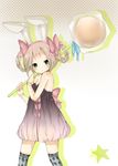  animal_ears bare_shoulders bunny_ears candy colorized food highres looking_at_viewer original oversized_object rizumu_(miyoper) solo 