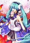  7th_dragon_(series) 7th_dragon_2020 closed_eyes hatsune_miku highres long_hair open_mouth shima_(sh1mamu) solo thighhighs twintails very_long_hair vocaloid 