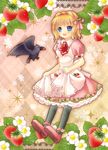  air alternate_hairstyle bad_id bad_pixiv_id bird blonde_hair blue_eyes crow dress food food_themed_clothes fruit hinokami_sakura kamio_misuzu pantyhose short_hair solo sora_(air) spoilers strawberry 