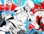  1girl amamiya_hibiya blood building calendar_(object) clock daenarys hair_over_one_eye kagerou_days_(vocaloid) kagerou_project monochrome number road_sign short_hair sign spot_color tears traffic_light vocaloid 